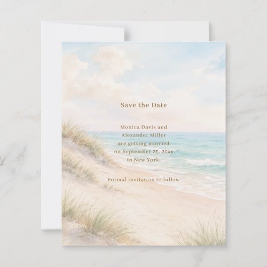 Coastal beach modern wedding Save the Date card (Achterkant)