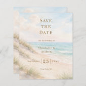 Coastal beach modern wedding Save the Date card (Voorkant / Achterkant)
