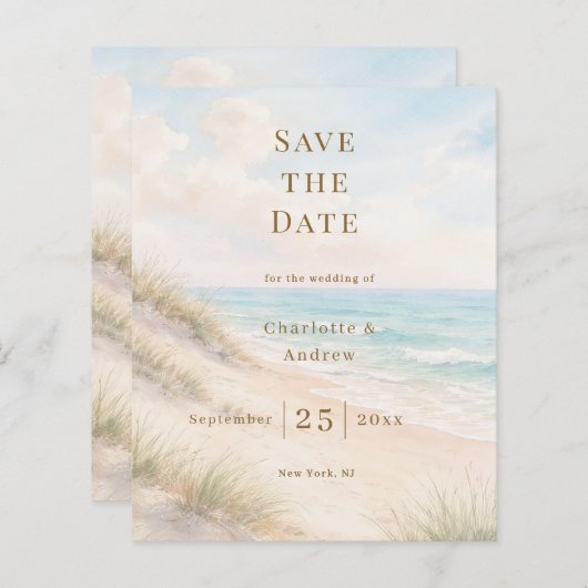 Coastal beach modern wedding Save the Date card (Voorkant / Achterkant)
