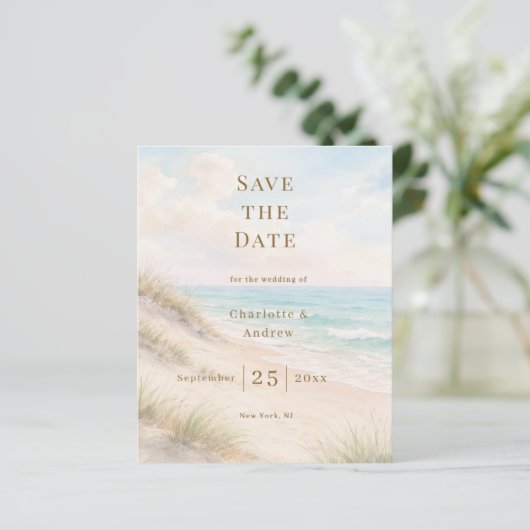 Coastal beach modern wedding Save the Date card (Staand voorkant)