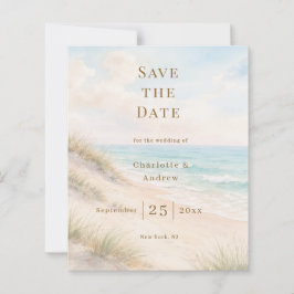 Coastal beach modern wedding Save the Date card
