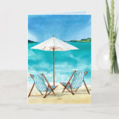 Coastal Beach Ocean Scene met strandstoelen Kaart (Voorkant)
