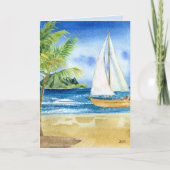 Coastal Beach Ocean Scene met zeilboot Kaart (Voorkant)