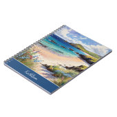 Coastal Beach Sand Seaside Ocean Waterverf Aangepa Notitieboek (Linkerzijde)