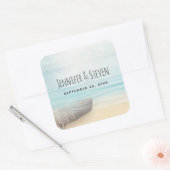 Coastal Beach Scene Bruiloft Save the Date Vierkante Sticker (Envelop)