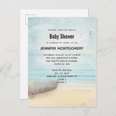 Coastal Beach Scene met Boot & Vuurtoren Invitat Uitnodiging Briefkaart (Voorkant / Achterkant)