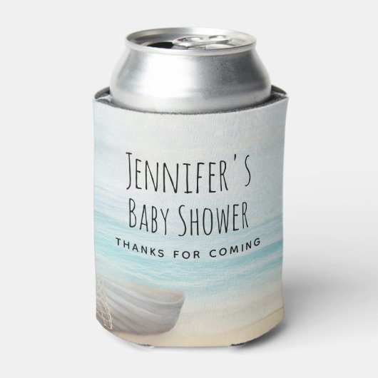 Coastal Beach Scene met Gevist Boot Baby shower Blikjeskoeler (Blikje Voorkant)