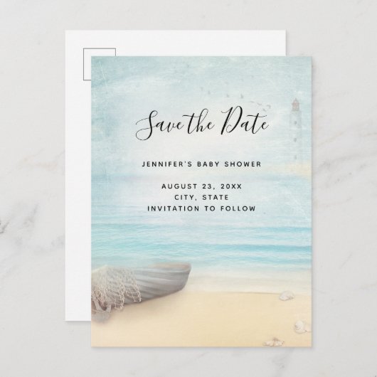 Coastal Beach Scene Save the Date Uitnodiging Briefkaart (Voorkant / Achterkant)