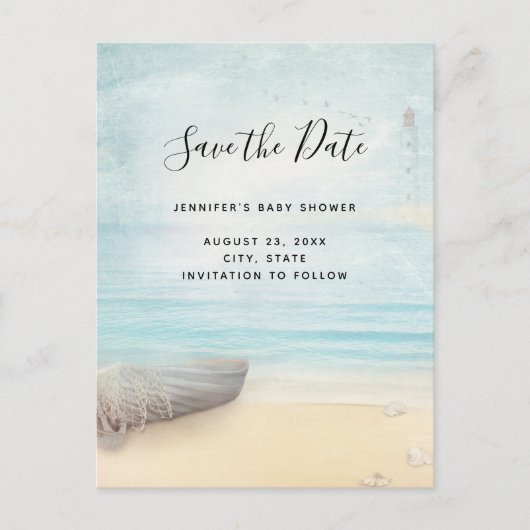 Coastal Beach Scene Save the Date Uitnodiging Briefkaart (Voorkant)