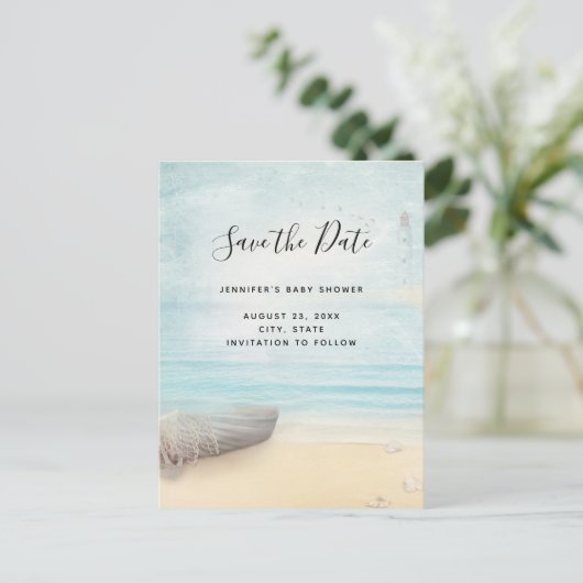 Coastal Beach Scene Save the Date Uitnodiging Briefkaart (Staand voorkant)