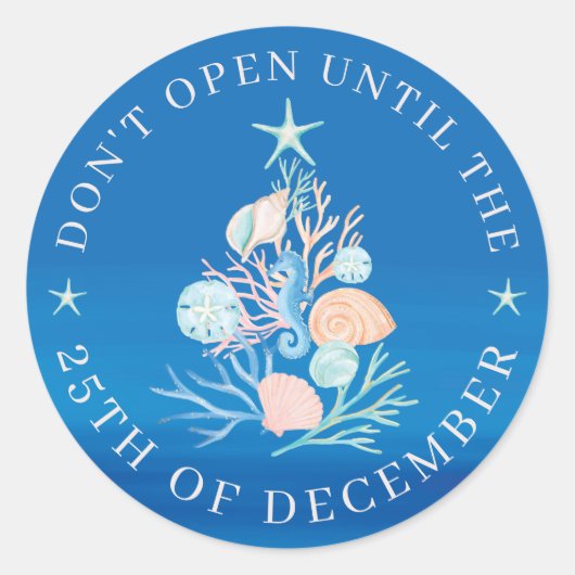 Coastal Beach Seashell gaat pas open met Kerstmis Ronde Sticker (Voorkant)