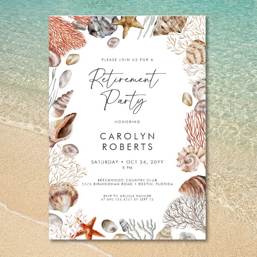Coastal Beach Seashell Retirement Party Kaart