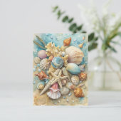 Coastal Beach Seashells Starfish Watercolor Art Briefkaart (Staand voorkant)