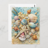 Coastal Beach Seashells Starfish Watercolor Art Briefkaart (Voorkant / Achterkant)