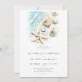 Coastal Beach Shell Modern Watercolor Wedding Kaart (Voorkant)
