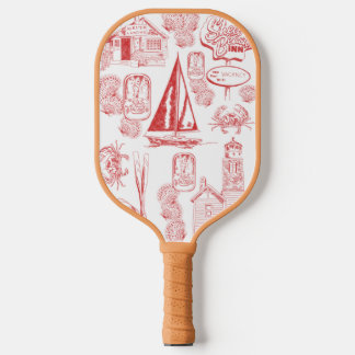 Coastal Beach Town Toile - Nautisch Seaside Patter Pickleball Paddle