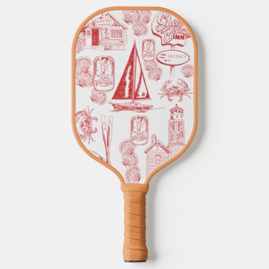 Coastal Beach Town Toile - Nautisch Seaside Patter Pickleball Paddle (Voorkant)