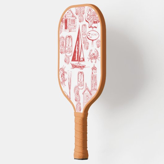 Coastal Beach Town Toile - Nautisch Seaside Patter Pickleball Paddle (Links)