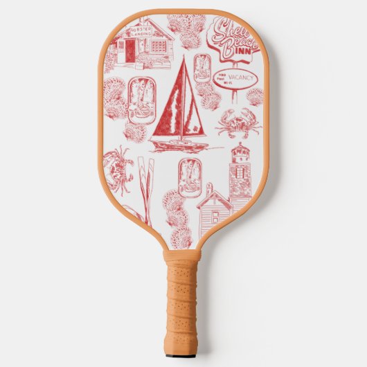Coastal Beach Town Toile - Nautisch Seaside Patter Pickleball Paddle (Achterkant)