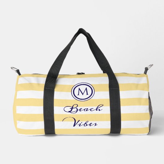 Coastal Beach Vibe Geel Witte Strepen Monogram Plunjezak (Voorkant)