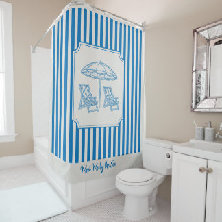 Coastal Beach Vibes Blue Stripes Shower Curtain Douchegordijn