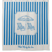 Coastal Beach Vibes Blue Stripes Shower Curtain Douchegordijn (Voorkant)