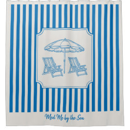 Coastal Beach Vibes Blue Stripes Shower Curtain Douchegordijn