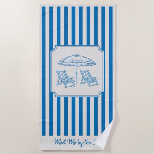 Coastal Beach Vibes Blue Stripes Strandlaken (Voorkant)