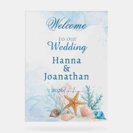 Coastal Beach Watercolor Unique Wedding Welcome Acryl Bord