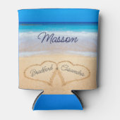 Coastal Beach Wedding Hearts in Sand Custom Name Blikjeskoeler (Voorkant)