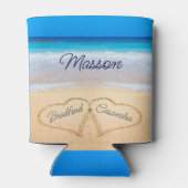 Coastal Beach Wedding Hearts in Sand Custom Name Blikjeskoeler (Achterkant)