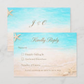 Coastal Beach Wedding RSVP Card Starfish Kaartje (Voorkant / Achterkant)