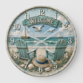 Coastal Beach Welcome Nautical Ocean Decor Grote Klok (Voorkant)