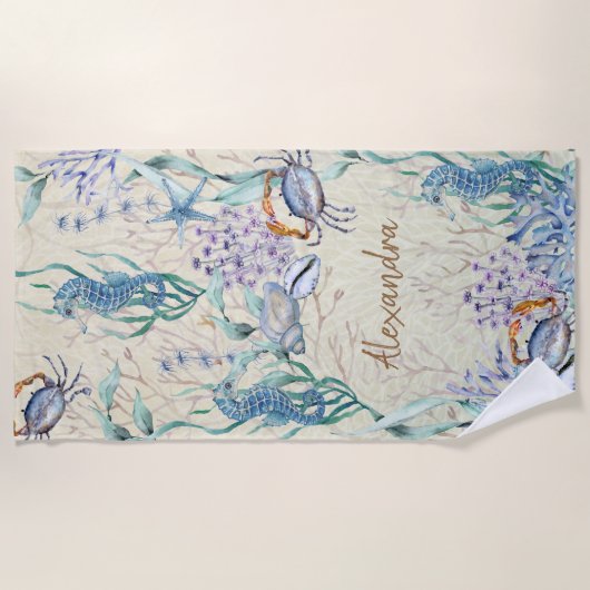 Coastal Beach Zee leven gepersonaliseerd Strandlaken (Voorkant)