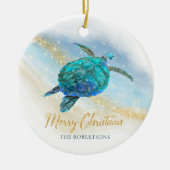 Coastal Beach Zee Schildpad Vrolijk Kerstfeest Fot Keramisch Ornament (Voorkant)