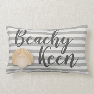 Coastal Beachy Keen Grey Stripes & Tan Seashell Kussen
