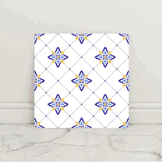 Coastal Blossom Minimal Blue Modern Mediterranean Tegeltje