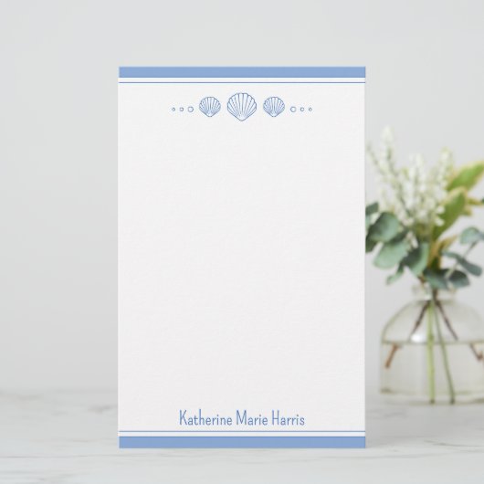 Coastal Blue and Scallop Seashells Personalized Briefpapier (Staand voorkant)