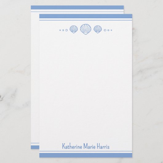 Coastal Blue and Scallop Seashells Personalized Briefpapier (Voorkant / Achterkant)