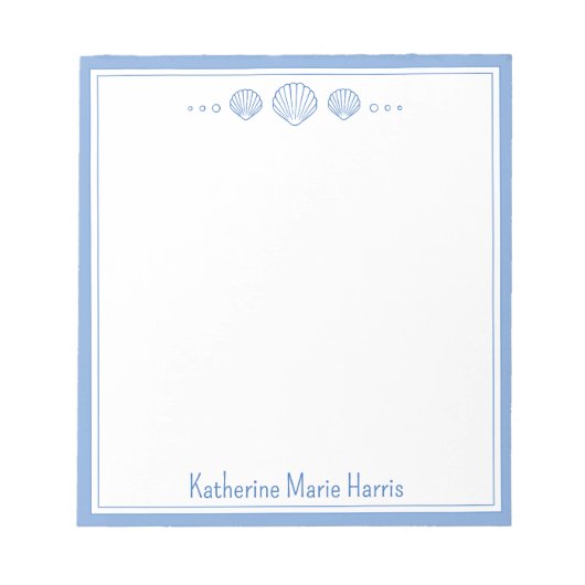 Coastal Blue and Scallop Seashells Personalized Notitieblok (Voorkant)
