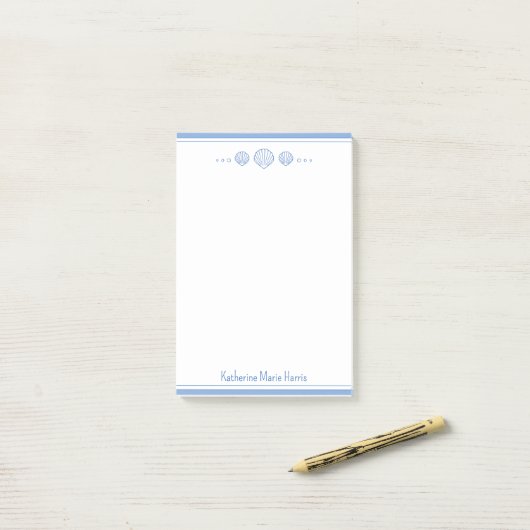 Coastal Blue and Scallop Seashells Personalized Post-it® Notes (Op bureau)