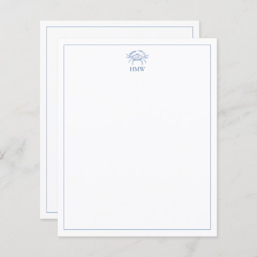 Coastal Blue and White Crab Monogram (Voorkant / Achterkant)