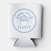 Coastal Blue and White Crab Monogram Blikjeskoeler (Voorkant)