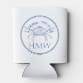 Coastal Blue and White Crab Monogram Blikjeskoeler (Achterkant)