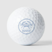 Coastal Blue and White Crab Monogram Golfballen (Voorkant)