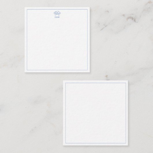 Coastal Blue and White Crab Monogram Informatiekaartje (Voorkant / Achterkant)