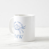 Coastal Blue and White Crab Monogram Koffiemok (Voorkant links)