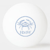 Coastal Blue and White Crab Monogram Pingpongbal (Voorkant)
