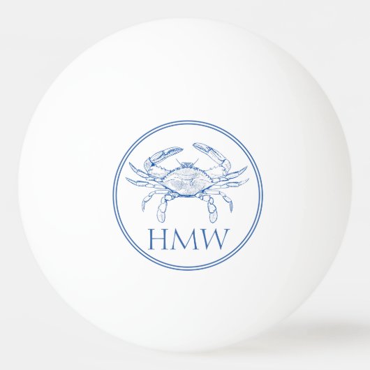 Coastal Blue and White Crab Monogram Pingpongbal (Voorkant)