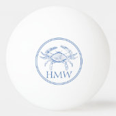 Coastal Blue and White Crab Monogram Pingpongbal (Achterkant)
